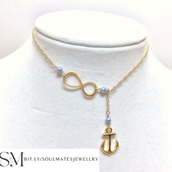 Forever Strong Blue Pearl Gold Anklet // Handmade - Picture 3 of 7